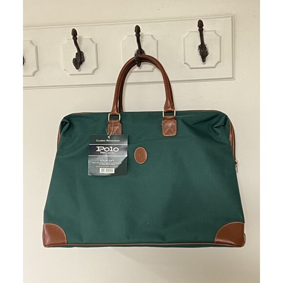 Vintage Ralph Lauren Polo Duffle Bag 90s Weekender Travel Green Canvas 20x14x10”